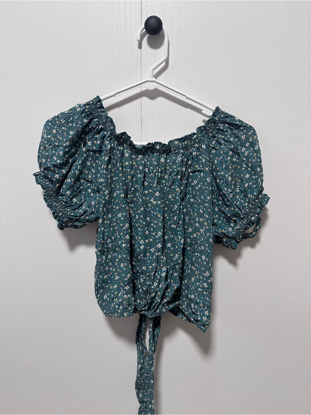 American Eagle Women's Teal Floral Open Back With Tie